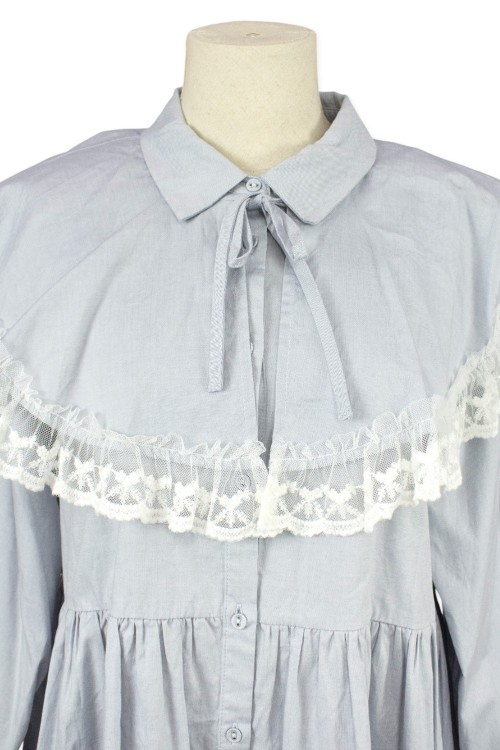 [Second Hand] Shirt Dress with Cape in Blue - Merry Jenny