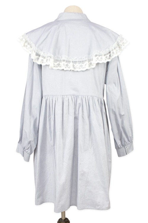 [Second Hand] Shirt Dress with Cape in Blue - Merry Jenny