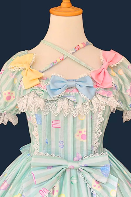 Vestido OP Lolita Dolly Macaron en Menta + Headbow - Infanta