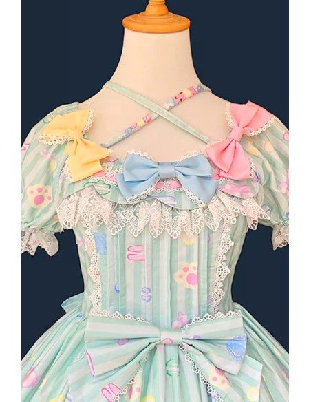 Vestido OP Lolita Dolly Macaron en Menta + Headbow - Infanta