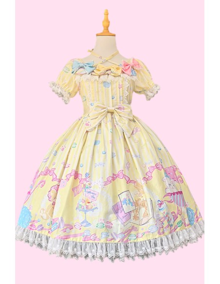 Vestido OP Lolita Dolly Macaron en Amarillo + Headbow - Infanta