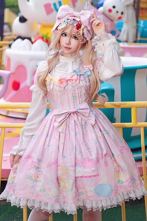Vestido OP Lolita Dolly Macaron en Rosa + Headbow - Infanta