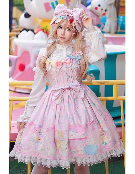 OP Lolita Dolly Macaron Dress in Pink + Headbow - Infanta