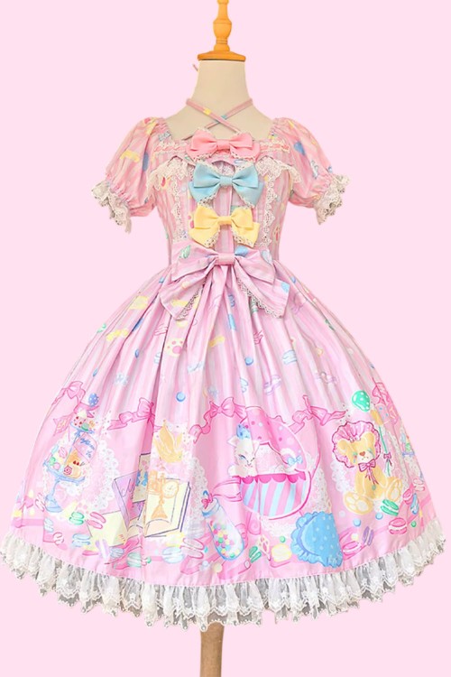 OP Lolita Dolly Macaron Dress in Pink + Headbow - Infanta