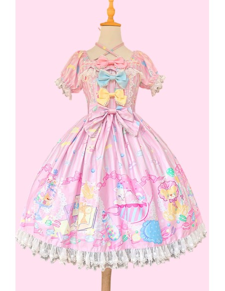 OP Lolita Dolly Macaron Dress in Pink + Headbow - Infanta