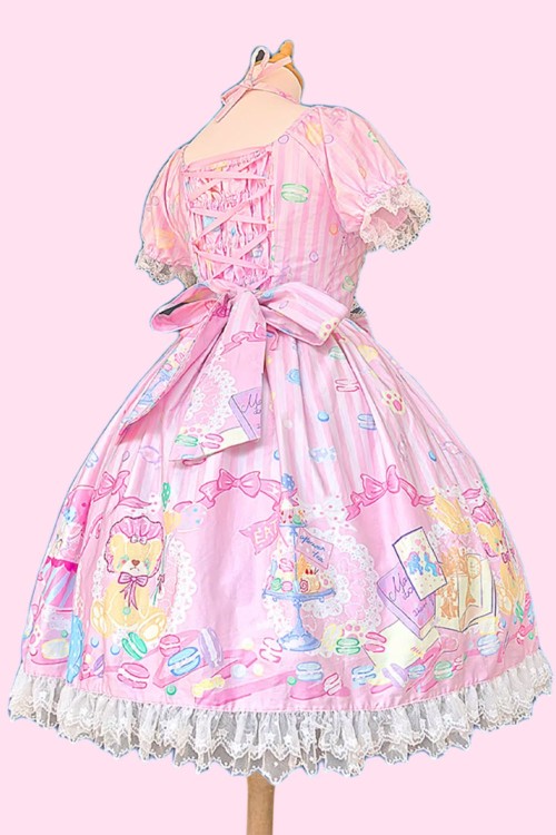 OP Lolita Dolly Macaron Dress in Pink + Headbow - Infanta