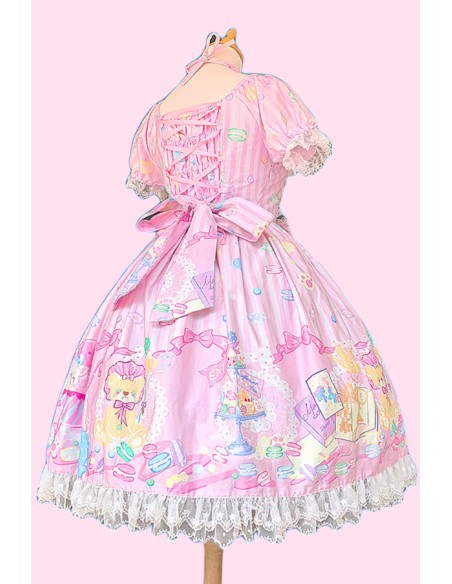 Vestido OP Lolita Dolly Macaron en Rosa + Headbow - Infanta