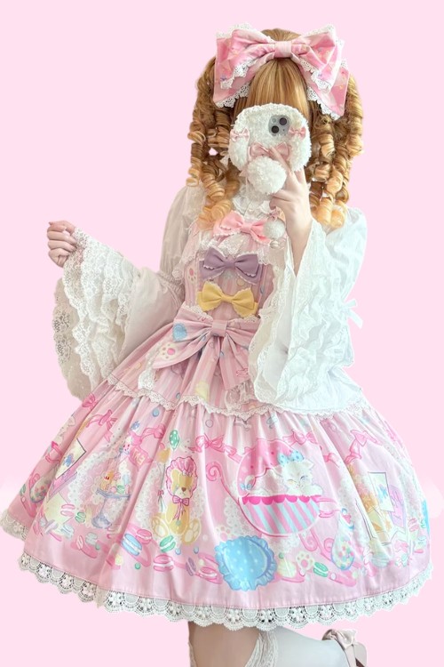 Vestido Lolita JSK Dolly Macaron + Lazo en Rosa - Infanta
