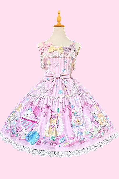 Lolita Dress JSK Dolly Macaron  + Head Bow in Pink - Infanta