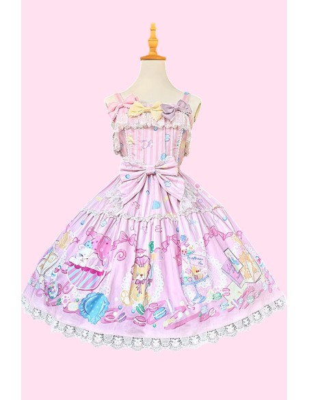 Lolita Dress JSK Dolly Macaron  + Head Bow in Pink - Infanta