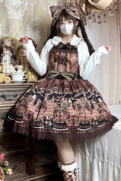 Vestido Lolita Salopette Choco Horse en Marrón - Infanta