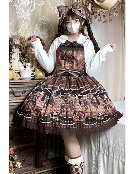 Lolita Salopette Choco Horse Dress in Brown - Infanta