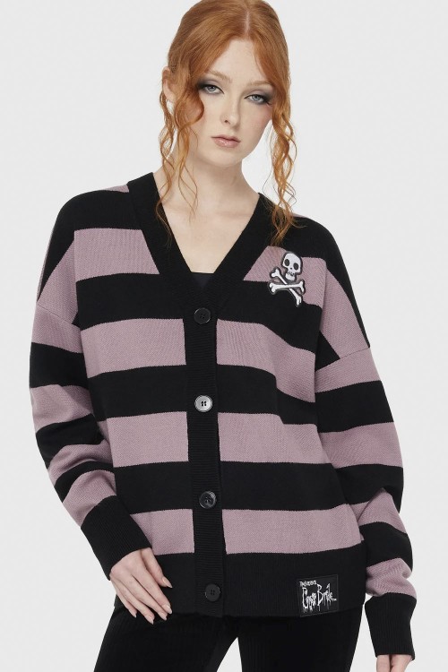 Crossbones Striped Knit Cardigan - Corpse Bride x Killstar