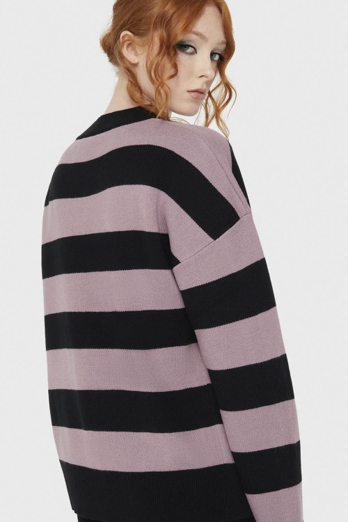 Crossbones Striped Knit Cardigan - Corpse Bride x Killstar