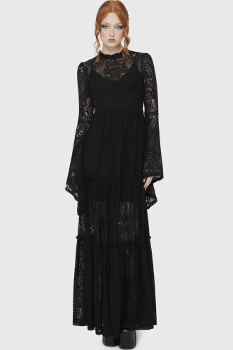 Hecate Lace Maxi Dress in Black - Killstar
