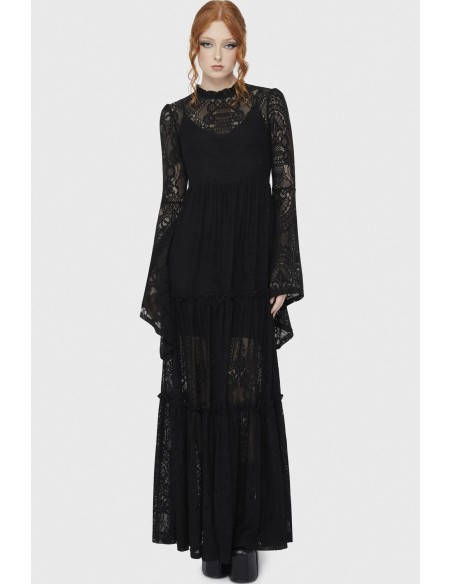 Maxi Vestido de Encaje Hecate en Negro - Killstar