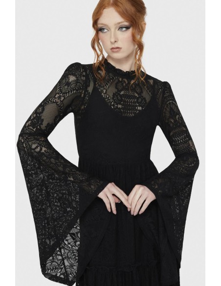 Hecate Lace Maxi Dress in Black - Killstar