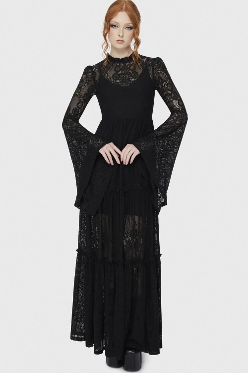 Hecate Lace Maxi Dress in Black - Killstar