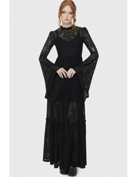 Maxi Vestido de Encaje Hecate en Negro - Killstar