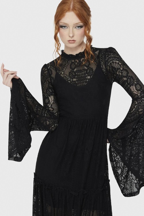 Hecate Lace Maxi Dress in Black - Killstar
