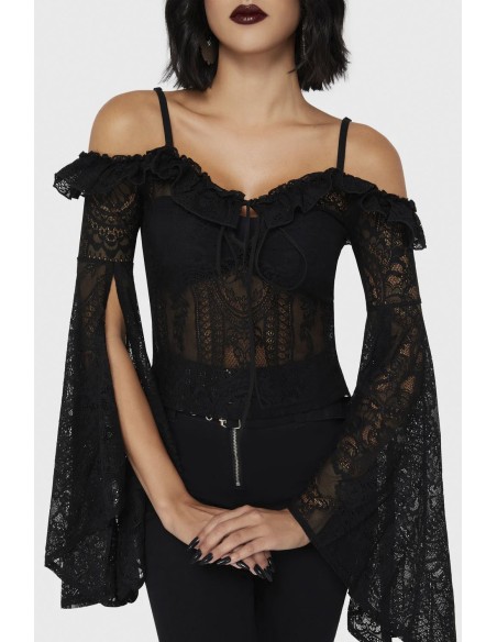 Top Bardot de Encaje Breathless en Negro- Killstar