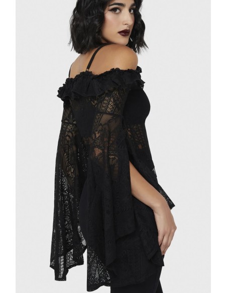 Breathless Lace Bardot Top in Black - Killstar