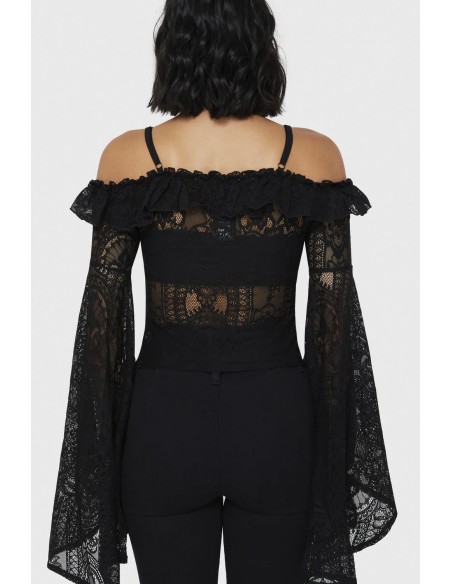 Breathless Lace Bardot Top in Black - Killstar