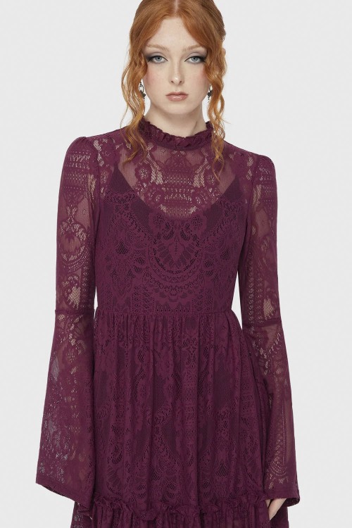 Hecate Lace Maxi Dress in Plum- Killstar