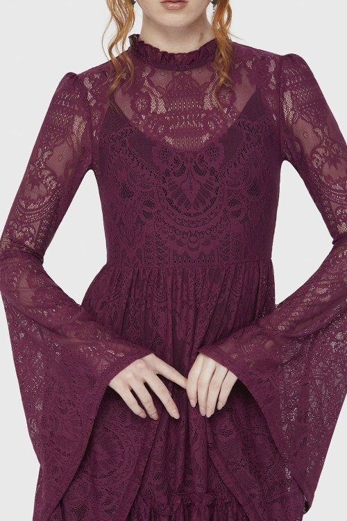 Maxi Vestido de Encaje Hecate en Carmesí - Killstar