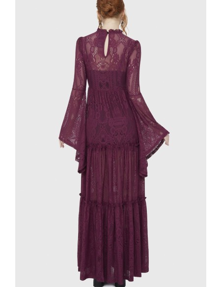 Hecate Lace Maxi Dress in Plum- Killstar