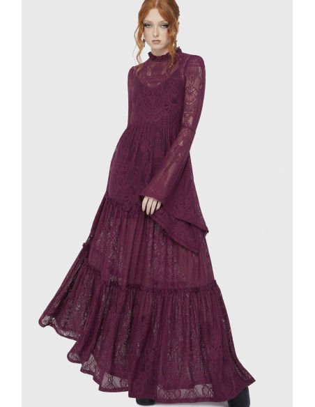 Hecate Lace Maxi Dress in Plum- Killstar