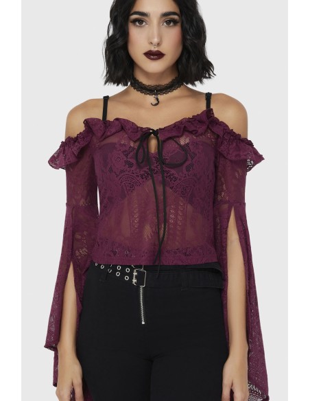 Top Bardot de Encaje Breathless en Carmesí - Killstar