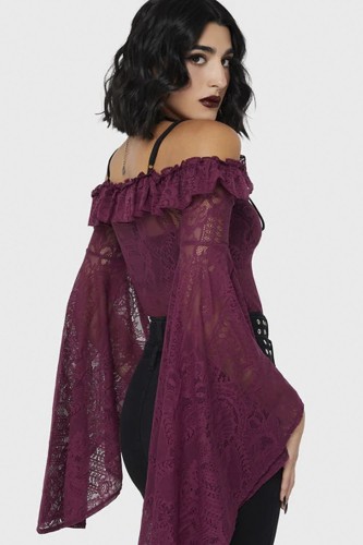 Breathless Lace Bardot Top in Crimson - Killstar 2