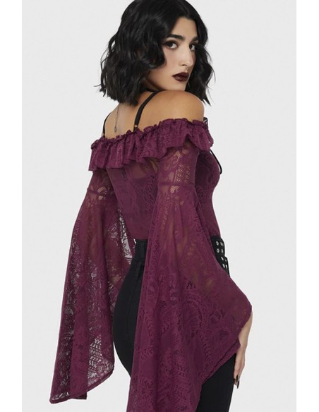 Breathless Lace Bardot Top in Crimson - Killstar