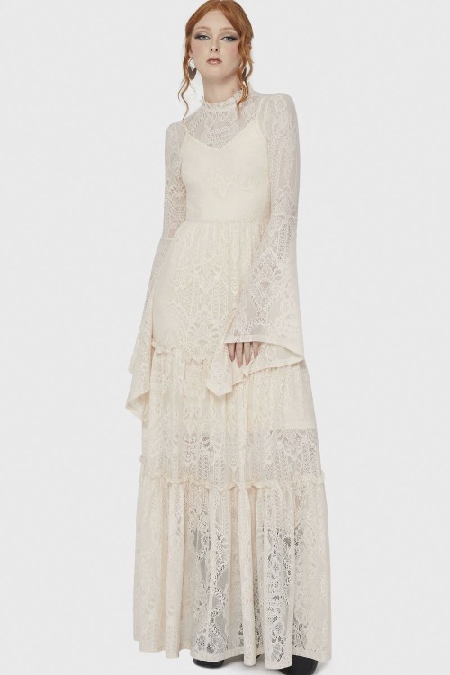 Hecate Lace Maxi Dress in Ivory- Killstar