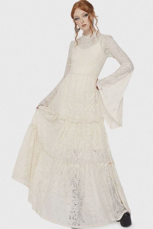 Maxi Vestido de Encaje Hecate en Marfil - Killstar