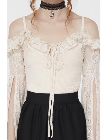 Top Bardot de Encaje Breathless en Marfil - Killstar