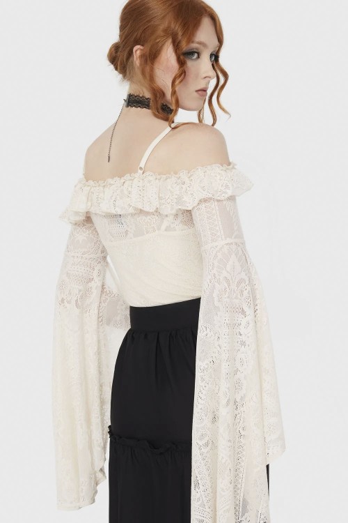 Breathless Lace Bardot Top in Ivory - Killstar