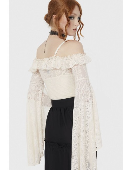 Breathless Lace Bardot Top in Ivory - Killstar