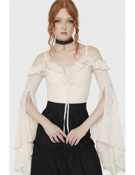 Top Bardot de Encaje Breathless en Marfil - Killstar