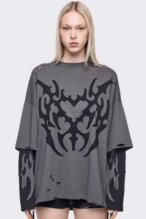 Luvx Oversized Double Sleeve T-Shirt in Grey - Minga London
