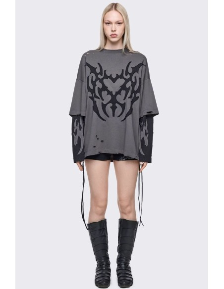 Camiseta Oversized de Doble Manga Luvx en Gris - Minga London