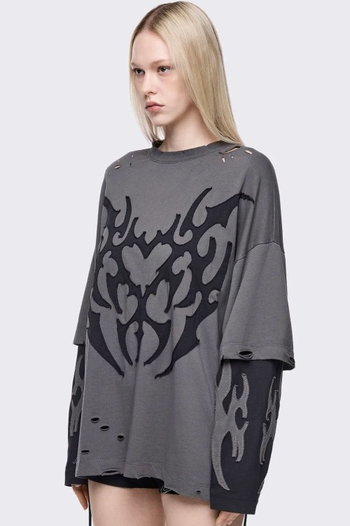 Luvx Oversized Double Sleeve T-Shirt in Grey - Minga London