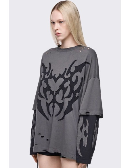 Camiseta Oversized de Doble Manga Luvx en Gris - Minga London