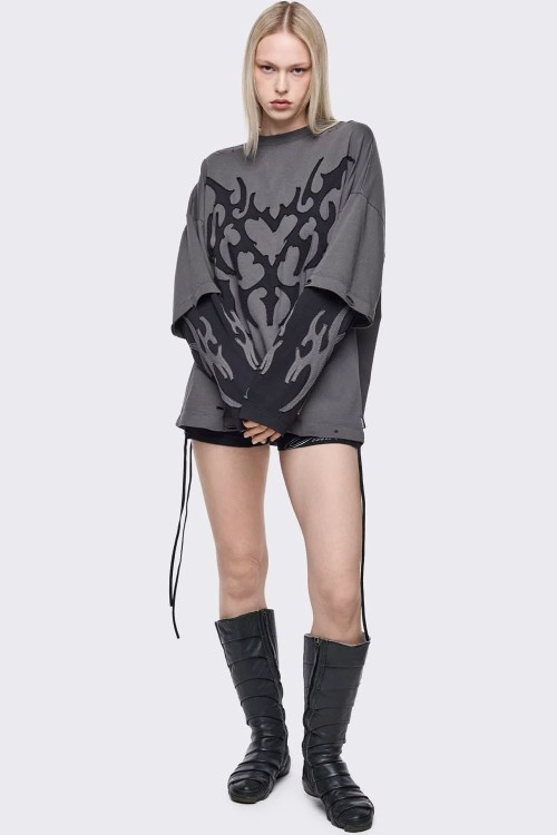 Luvx Oversized Double Sleeve T-Shirt in Grey - Minga London