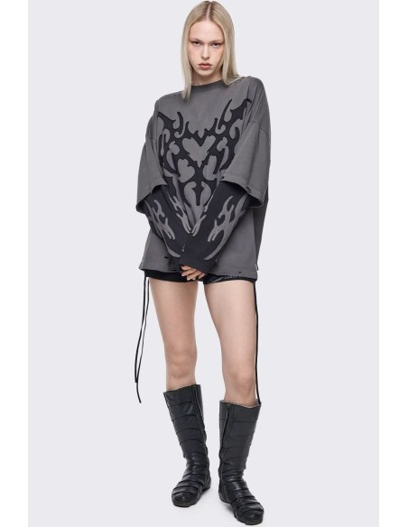 Camiseta Oversized de Doble Manga Luvx en Gris - Minga London