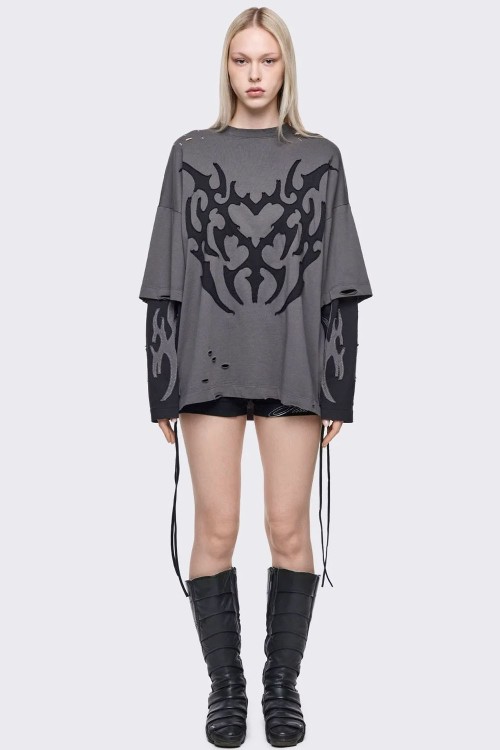 Luvx Oversized Double Sleeve T-Shirt in Grey - Minga London