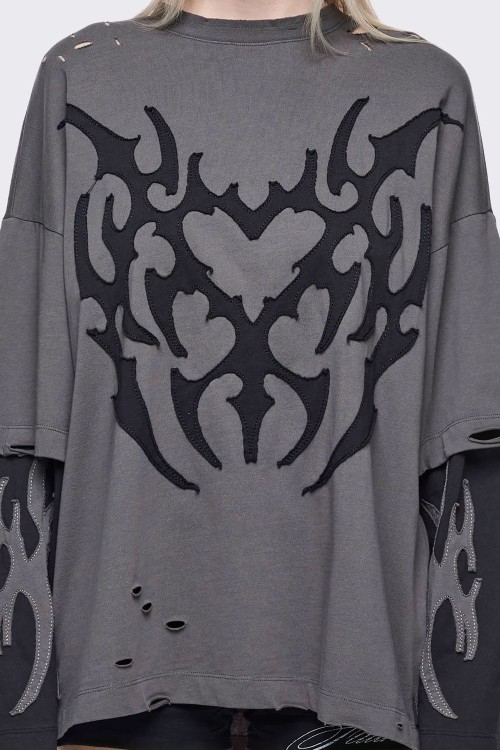 Camiseta Oversized de Doble Manga Luvx en Gris - Minga London