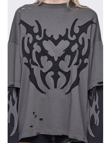 Camiseta Oversized de Doble Manga Luvx en Gris - Minga London
