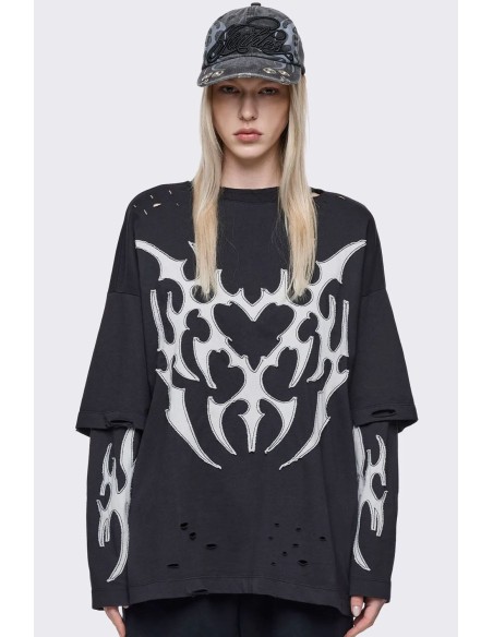 Camiseta Oversized de Doble Manga Luvx en Negro - Minga London